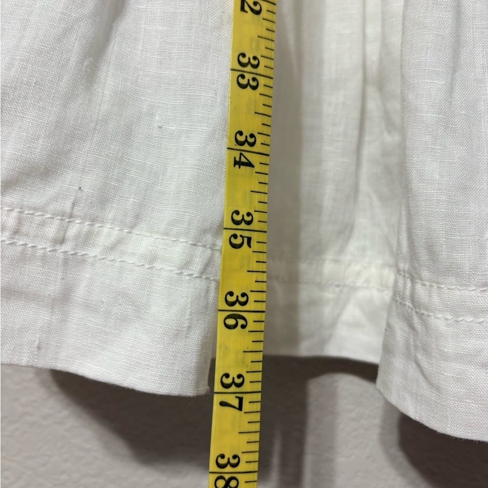 Banana Republic White Linen Flounce-Hem Mini/Midi Dress. Mandarin Collar,Pockets - Picture 11 of 15
